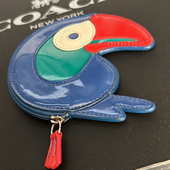 Coach Coin Purse Toucan Red Blue Green White Patent Leather Bird Wallet Card - Picture 2 of 7